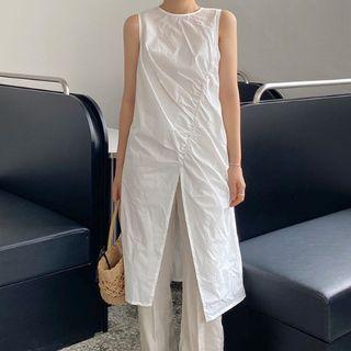 Shirred Slit Tank Top White - One Size