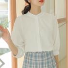 3/4-sleeve Stand Collar Blouse White - One Size