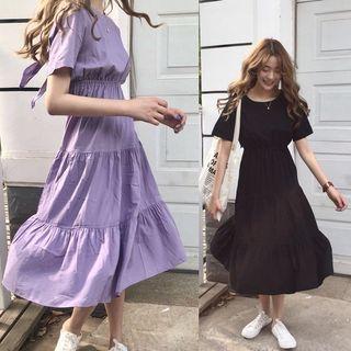 Short-sleeve Open Back A-line Dress