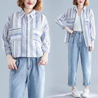 Striped Cropped Pants Shirt