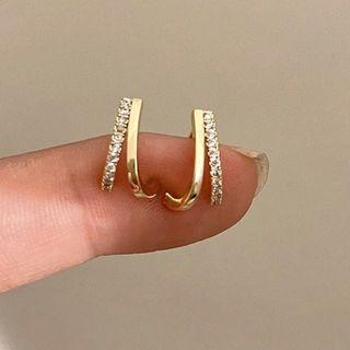 Layered Rhinestone Open Hoop Earring 1 Pair - Silver Needle - Stud Earrings - Gold - One Size