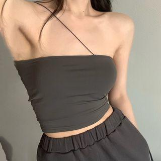 One-shoulder Cropped Halter Top