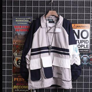 Color Block Zip Placket Overhead Cargo Jacket
