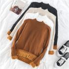 Fleece-lined Long-sleeve Slim-fit Knit Top