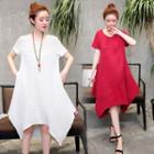 Chinese Knot Asymmetric Short-sleeve A-line Dress