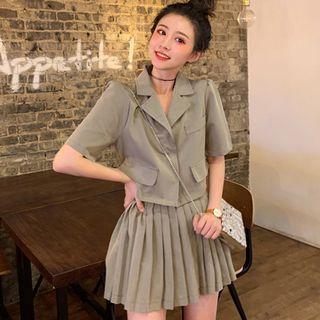 Set: Short-sleeve Blazer + Mini Pleated Skirt