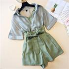 Set: Short-sleeve Shirt + Camisole + Shorts