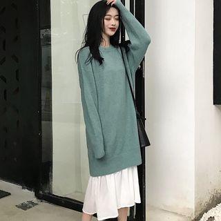 Long Sleeve Knit Tunic Top / Spaghetti-strap Dress
