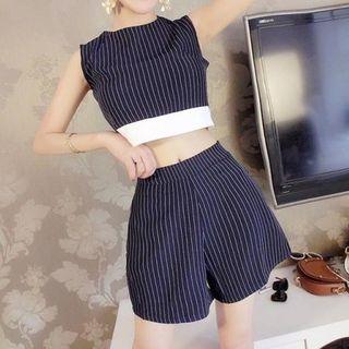 Set: Pinstripe Cropped Sleeveless Top + Shorts