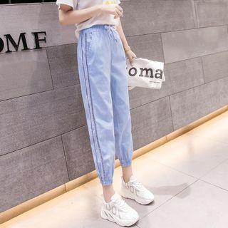 Glitter Trim Drawstring Cropped Jeans