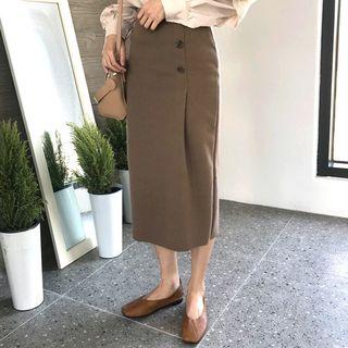Buttoned Knit Long Skirt