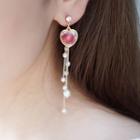 Printed Heart Faux Pearl Fringed Earring