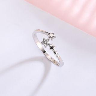 925 Sterling Silver Rhinestone Star Ring Rs376 - Silver - One Size