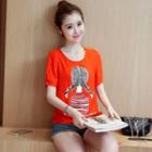 Printed Tie Waist Short Sleeve T-shirt