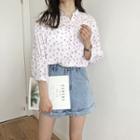 Floral 3/4 Sleeve Blouse White - One Size