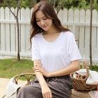 Pocket-front Button-trim M Lange T-shirt