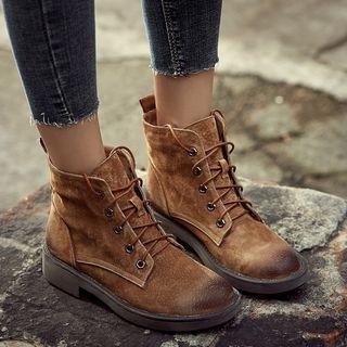 Lace-up Genuine Leather Short Boots