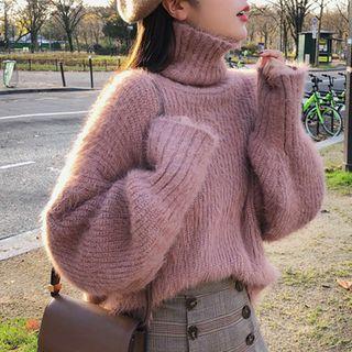 Turtleneck Cable-knit Furry Sweater