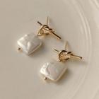 Knot Faux Pearl Square Alloy Dangle Earring 1 Pair - A134 - White - One Size