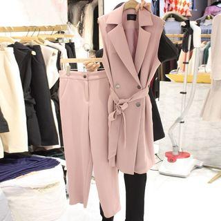 Set: Double Breasted Long Vest + Dress Pants