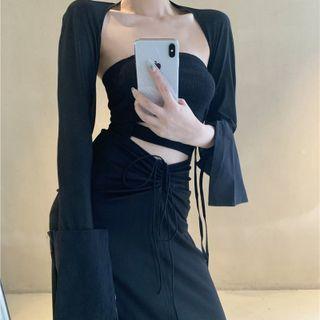 Strapless Top / Shrug / Midi A-line Skirt