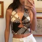 Halter-neck Checkered O-ring Cropped Camisole Top