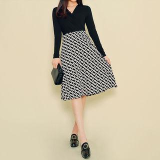 Wrap-front Pattern-hem Dress