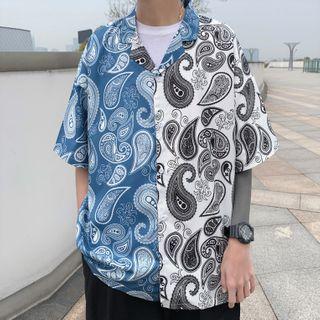 Elbow-sleeve Paisley Print Shirt
