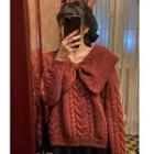 Bow Cable Knit Sweater Brick Red - One Size