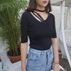 Strappy Elbow-sleeve T-shirt