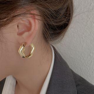 Geometric Alloy Earring 1 Pair - Silver Needle - Hoop Earring - Gold - One Size