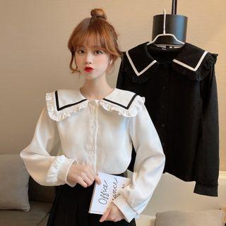 Long-sleeve Frill Trim Sailor Collar Blouse