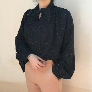 Dot Puff-sleeve Loose-fit Blouse