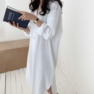 Long-sleeve Slit Shirt Dress