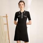 Short-sleeve Collar Knit Mini A-line Dress