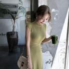Cap-sleeve Mock-neck Knit Midi Dress