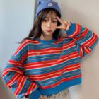 Face Embroidered Striped Pullover