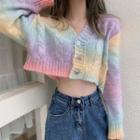 Gradient Open Knit Cropped Cardigan As Shown In Figure - One Size