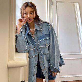 Dual-pocket Oversize Denim Jacket Light Blue - One Size