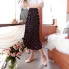 Band-waist Pleated Dotted Skirt