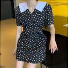Puff-sleeve Dotted Collared A-line Dress