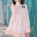 Rabbit Print Sailor Collar Long Sleeve Dress