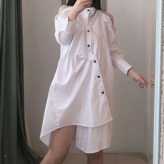 Cold-shoulder Asymmetric Shirtdress