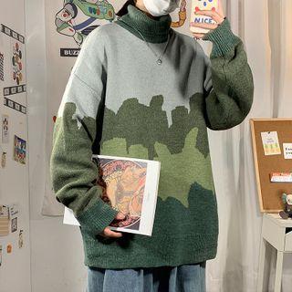 Turtleneck Color-block Oversize Sweater