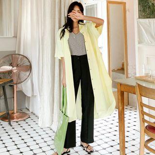 Notched-lapel Slit-side Long Shirt
