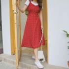 Set: Sleeveless Heart-patterned Midi Dress + T-shirt