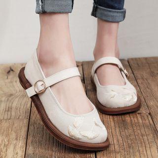 Flower Embroidered Mary Jane Shoes
