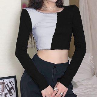 Two-tone Long-sleeve Crop T-shirt