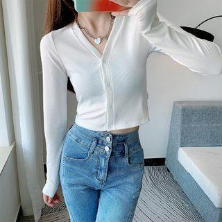 V-neck Ribbed-knit Crop Cardigan
