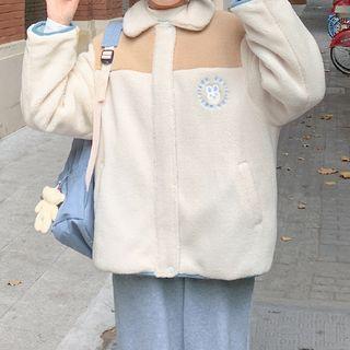 Color Block Puff Coat With Fleece